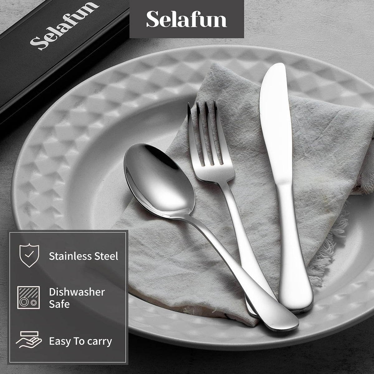 4-pieces Travel Set with Case Portable Silverware Utensils Set for work, Stainless Steel Reusable Flatware Set Cutlery Set for Camping Picnic Hiking Office (6.7inch, Matte Black)