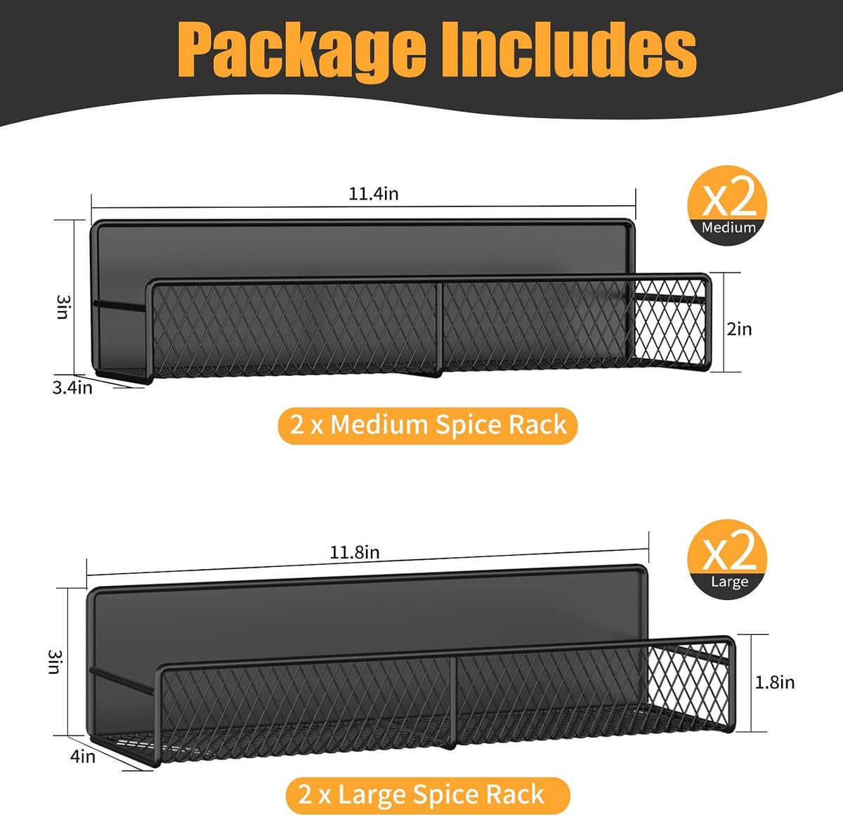 Magnetic Spice Rack for Refrigerator, Metal Magnetic Shelf Black, Moveable Spice Organizer with Hooks, Super Magnetic Fridge Shelf for Kitchen Organization and Storage