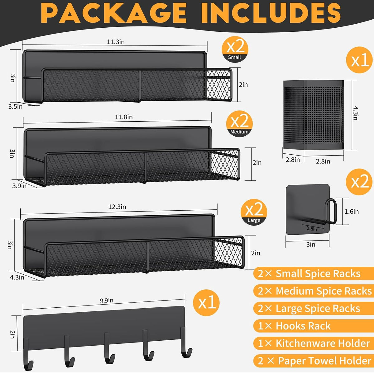 Magnetic Spice Rack for Refrigerator, Metal Magnetic Shelf Black, Moveable Spice Organizer with Hooks, Super Magnetic Fridge Shelf for Kitchen Organization and Storage