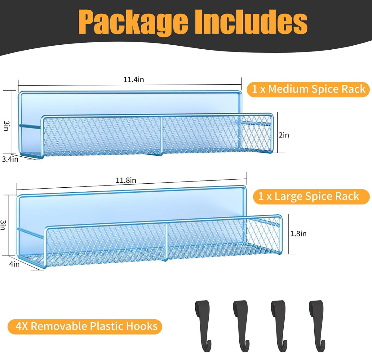 Magnetic Spice Rack for Refrigerator, Metal Magnetic Shelf Black, Moveable Spice Organizer with Hooks, Super Magnetic Fridge Shelf for Kitchen Organization and Storage