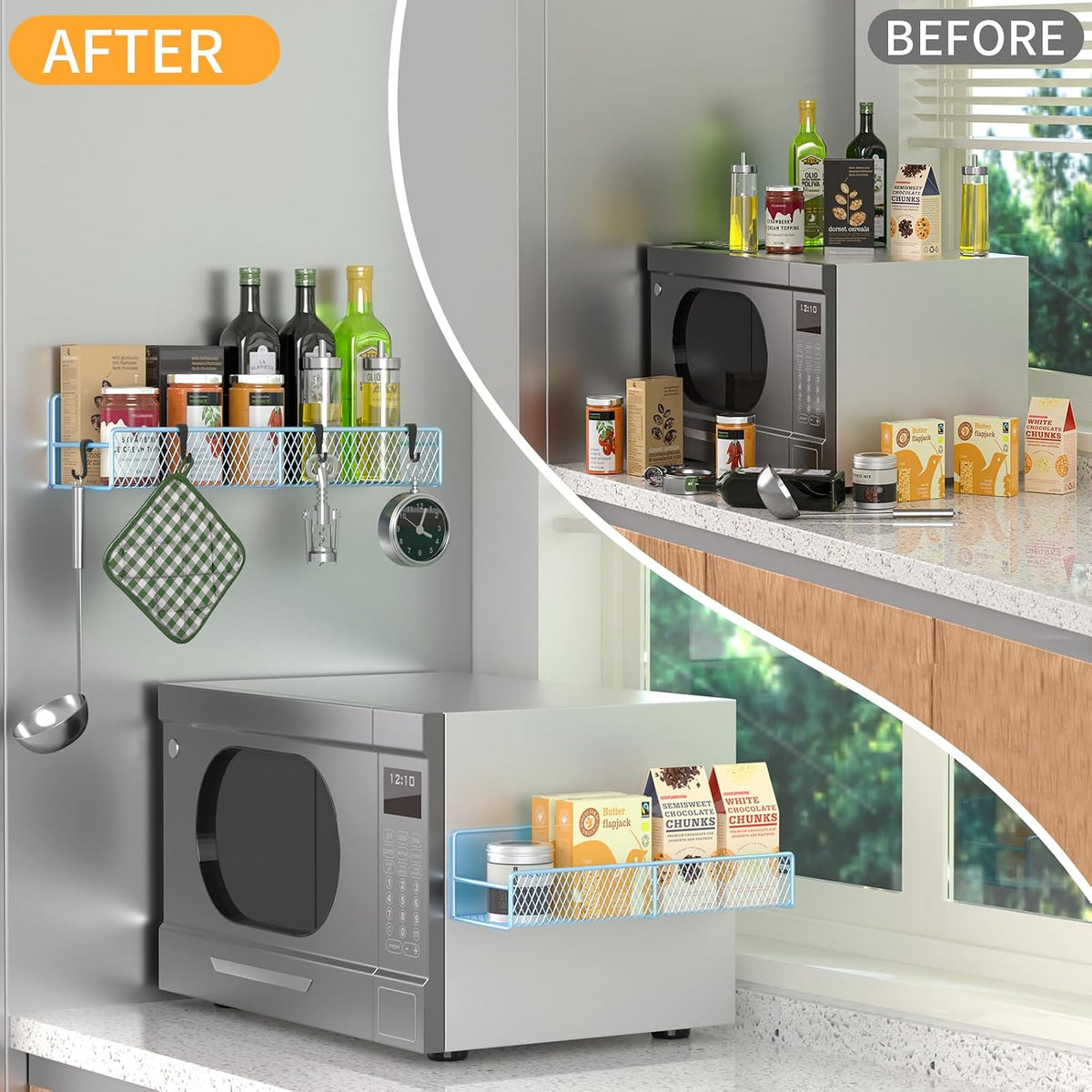 Magnetic Spice Rack for Refrigerator, Metal Magnetic Shelf Black, Moveable Spice Organizer with Hooks, Super Magnetic Fridge Shelf for Kitchen Organization and Storage
