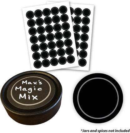 Ultimate Spice Label Set 525 Preprinted Water Resistant Round Spice Jar Labels Set 1.5" with Extra Fine White Paint Pen(Modern Black)