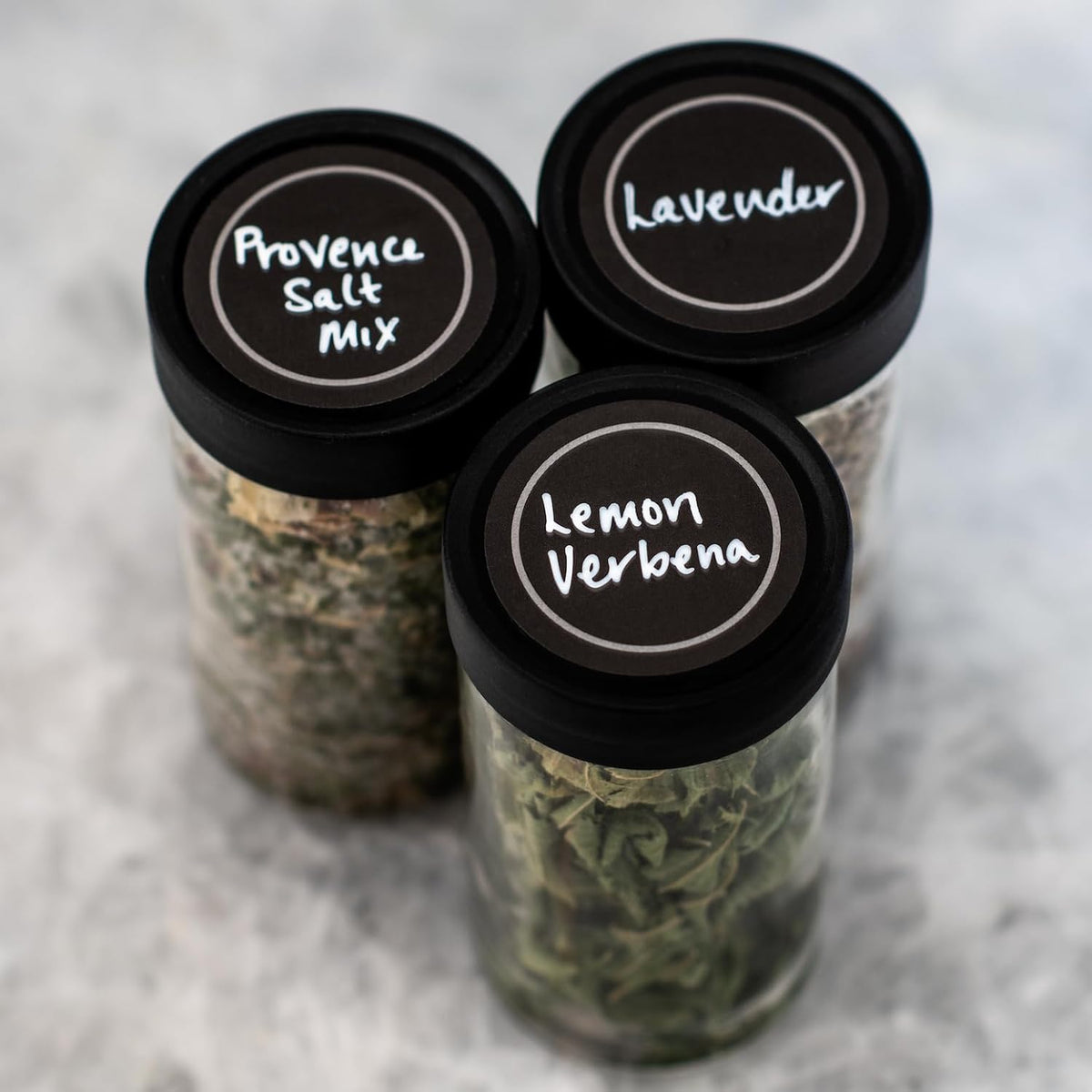 Ultimate Spice Label Set 525 Preprinted Water Resistant Round Spice Jar Labels Set 1.5" with Extra Fine White Paint Pen(Modern Black)