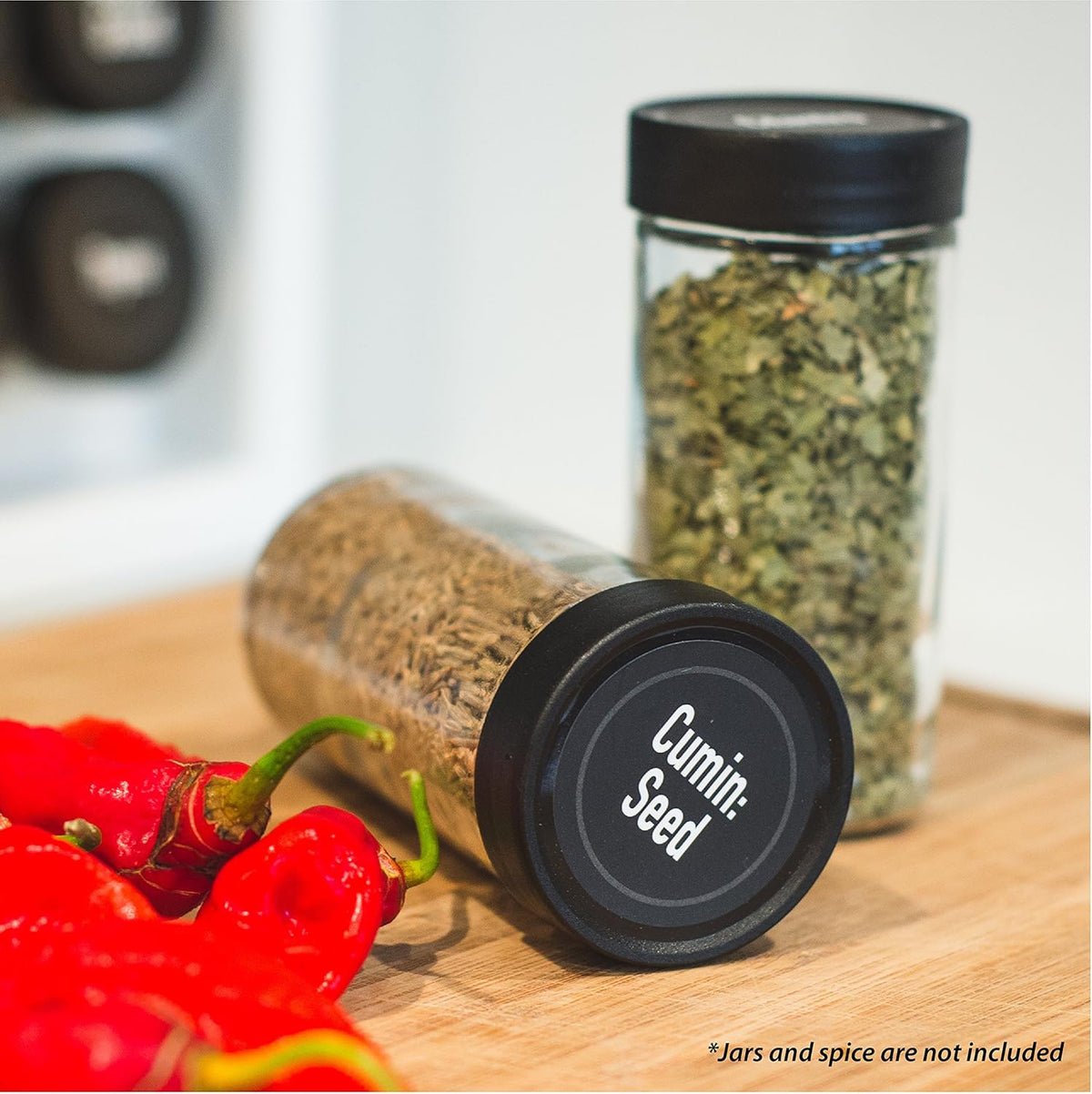 Ultimate Spice Label Set 525 Preprinted Water Resistant Round Spice Jar Labels Set 1.5" with Extra Fine White Paint Pen(Modern Black)