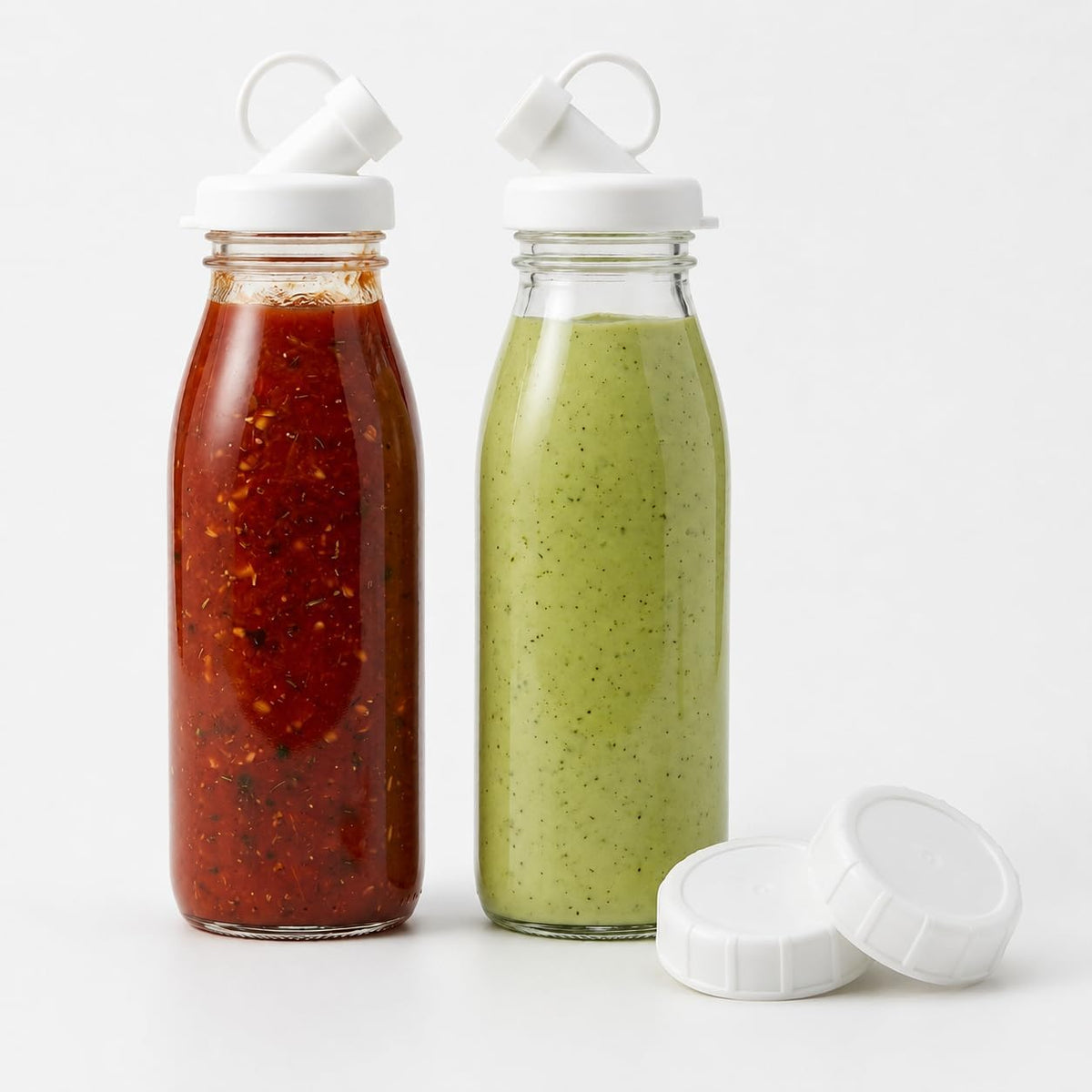 2PACK Salad Dressing Shaker Bottle – 17oz Glass Salad Dressing Dispenser with Silicone Pour Spout for Sauces,Ranch,and Marinades-Salad Dressing Container