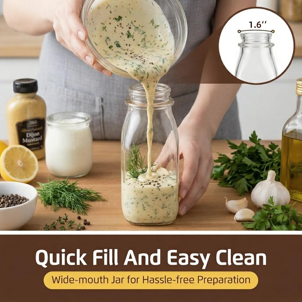 2PACK Salad Dressing Shaker Bottle – 17oz Glass Salad Dressing Dispenser with Silicone Pour Spout for Sauces,Ranch,and Marinades-Salad Dressing Container