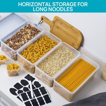 Pasta Storage Containers, 4 Pack, 3.2L Airtight Canisters | Horizonta Storage Design, Easy Access, Airtight BPA-Free Containers, Reusable Labels & Measuring Cups Included