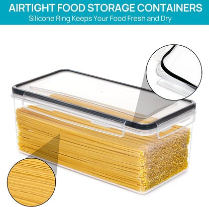 Pasta Storage Containers, 4 Pack, 3.2L Airtight Canisters | Horizonta Storage Design, Easy Access, Airtight BPA-Free Containers, Reusable Labels & Measuring Cups Included