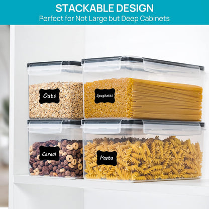Pasta Storage Containers, 4 Pack, 3.2L Airtight Canisters | Horizonta Storage Design, Easy Access, Airtight BPA-Free Containers, Reusable Labels & Measuring Cups Included