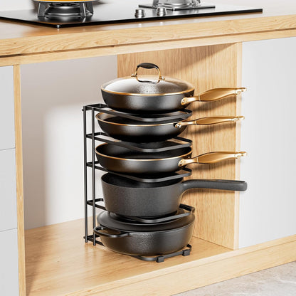 5-Tier Pot and Pan Organizer 13.6", No Assembly Cookware Rack | One-piece Design, Multi-height Layered,Anti-Tip Structure, Dual Vertical & Horizontal Use, Fits Cast Iron Pans & Dutch Ovens