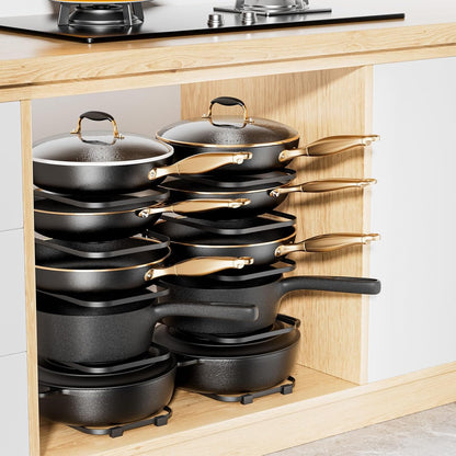 5-Tier Pot and Pan Organizer 13.6", No Assembly Cookware Rack | One-piece Design, Multi-height Layered,Anti-Tip Structure, Dual Vertical & Horizontal Use, Fits Cast Iron Pans & Dutch Ovens