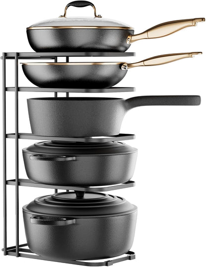 5-Tier Pot and Pan Organizer 13.6", No Assembly Cookware Rack | One-piece Design, Multi-height Layered,Anti-Tip Structure, Dual Vertical & Horizontal Use, Fits Cast Iron Pans & Dutch Ovens