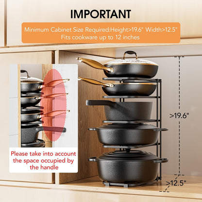 5-Tier Pot and Pan Organizer 13.6", No Assembly Cookware Rack | One-piece Design, Multi-height Layered,Anti-Tip Structure, Dual Vertical & Horizontal Use, Fits Cast Iron Pans & Dutch Ovens