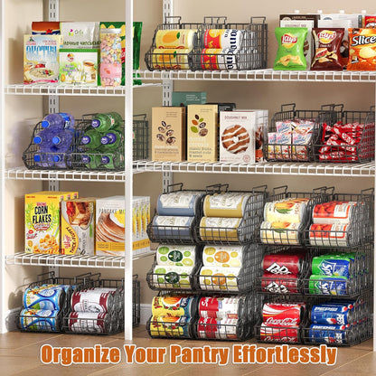 Stackable Can Rack Organizer for Kitchen Pantry | Soda Can Organizer and Food Storage Dispenser for Pantry Cabinets. Foldable Wire Rack Keeps Canned Food Organized