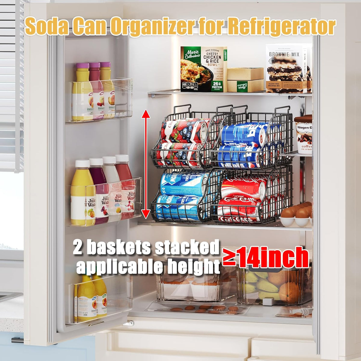 Stackable Can Rack Organizer for Kitchen Pantry | Soda Can Organizer and Food Storage Dispenser for Pantry Cabinets. Foldable Wire Rack Keeps Canned Food Organized