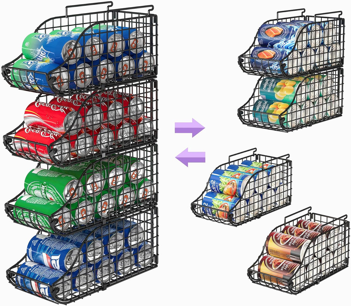Stackable Can Rack Organizer for Kitchen Pantry | Soda Can Organizer and Food Storage Dispenser for Pantry Cabinets. Foldable Wire Rack Keeps Canned Food Organized