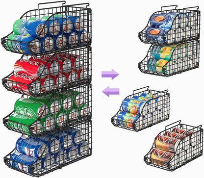 Stackable Can Rack Organizer for Kitchen Pantry | Soda Can Organizer and Food Storage Dispenser for Pantry Cabinets. Foldable Wire Rack Keeps Canned Food Organized
