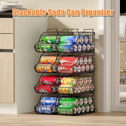 Stackable Can Rack Organizer for Kitchen Pantry | Soda Can Organizer and Food Storage Dispenser for Pantry Cabinets. Foldable Wire Rack Keeps Canned Food Organized