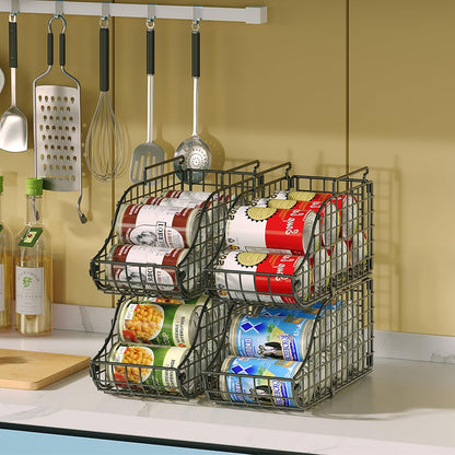 Stackable Can Rack Organizer for Kitchen Pantry | Soda Can Organizer and Food Storage Dispenser for Pantry Cabinets. Foldable Wire Rack Keeps Canned Food Organized