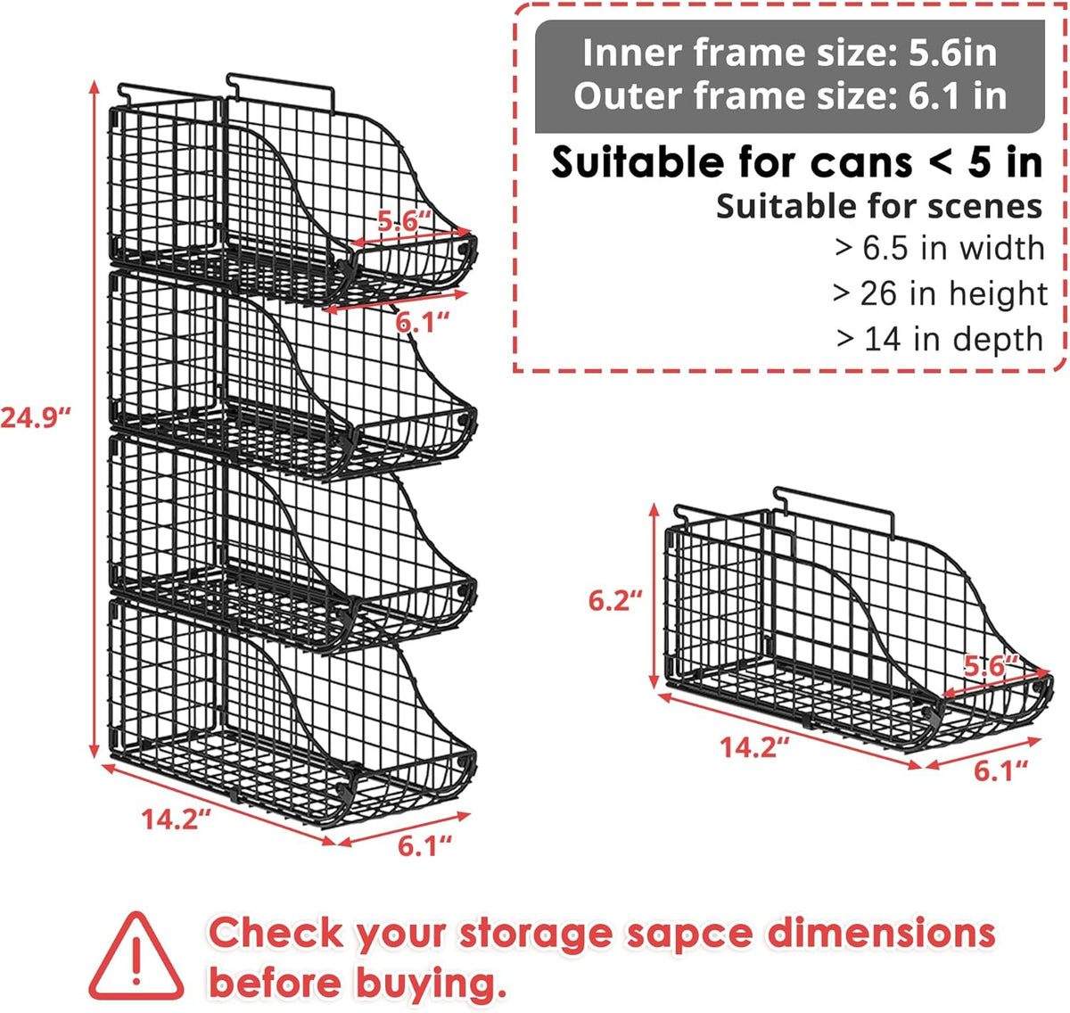 Stackable Can Rack Organizer for Kitchen Pantry | Soda Can Organizer and Food Storage Dispenser for Pantry Cabinets. Foldable Wire Rack Keeps Canned Food Organized