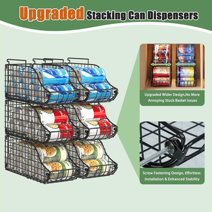 Stackable Can Rack Organizer for Kitchen Pantry | Soda Can Organizer and Food Storage Dispenser for Pantry Cabinets. Foldable Wire Rack Keeps Canned Food Organized
