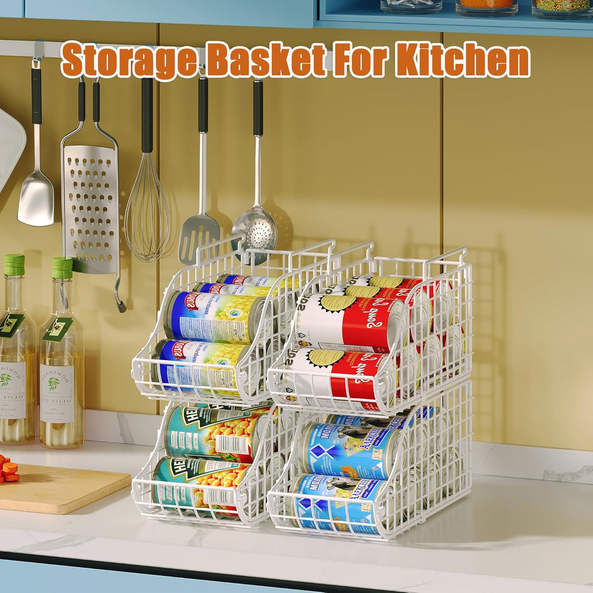 Stackable Can Rack Organizer for Kitchen Pantry | Soda Can Organizer and Food Storage Dispenser for Pantry Cabinets. Foldable Wire Rack Keeps Canned Food Organized