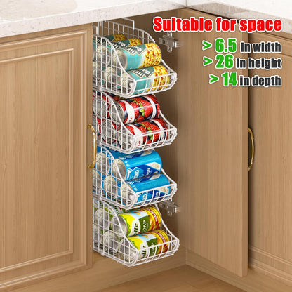 Stackable Can Rack Organizer for Kitchen Pantry | Soda Can Organizer and Food Storage Dispenser for Pantry Cabinets. Foldable Wire Rack Keeps Canned Food Organized