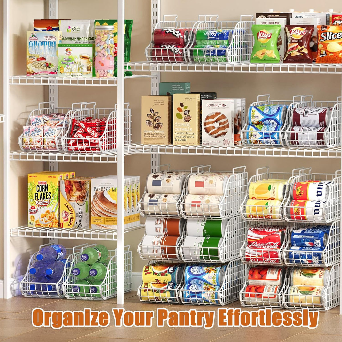 Stackable Can Rack Organizer for Kitchen Pantry | Soda Can Organizer and Food Storage Dispenser for Pantry Cabinets. Foldable Wire Rack Keeps Canned Food Organized
