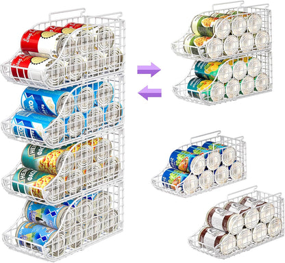 Stackable Can Rack Organizer for Kitchen Pantry | Soda Can Organizer and Food Storage Dispenser for Pantry Cabinets. Foldable Wire Rack Keeps Canned Food Organized