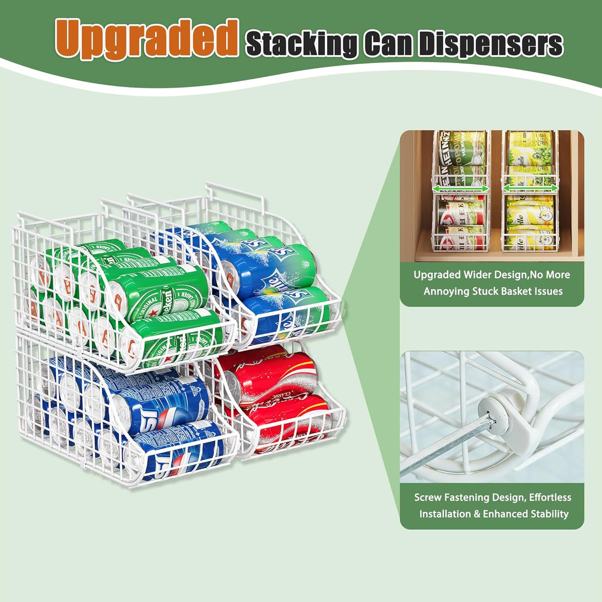 Stackable Can Rack Organizer for Kitchen Pantry | Soda Can Organizer and Food Storage Dispenser for Pantry Cabinets. Foldable Wire Rack Keeps Canned Food Organized