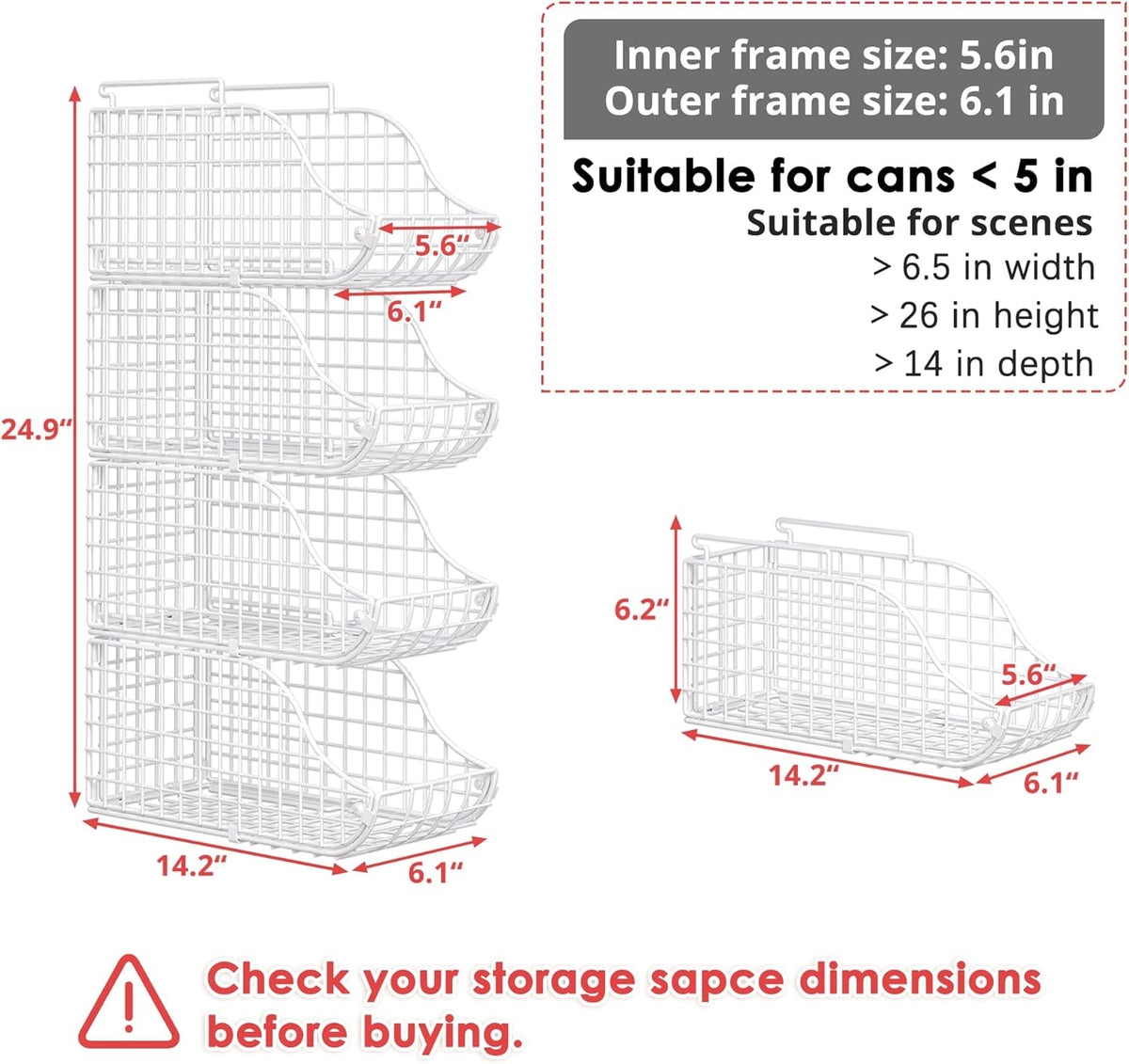 Stackable Can Rack Organizer for Kitchen Pantry | Soda Can Organizer and Food Storage Dispenser for Pantry Cabinets. Foldable Wire Rack Keeps Canned Food Organized