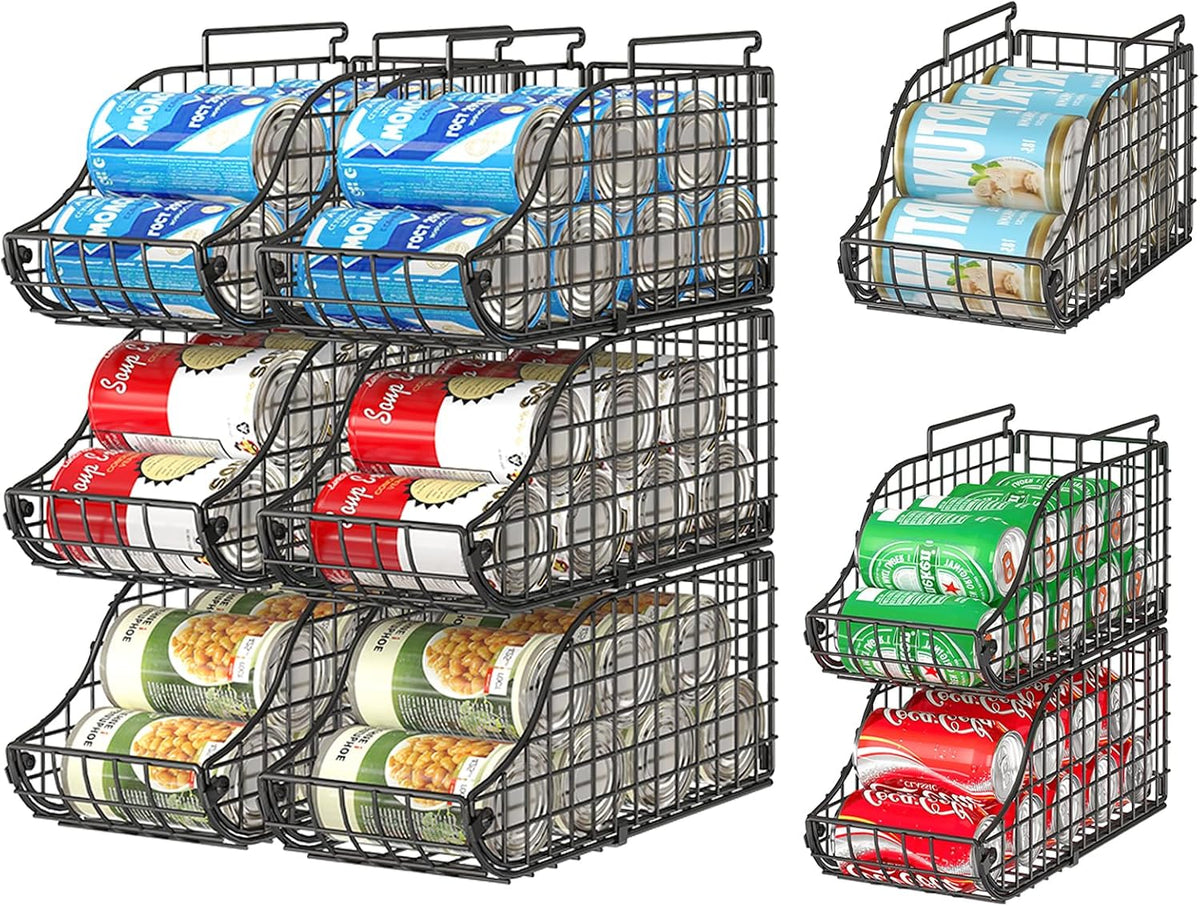 Stackable Can Rack Organizer for Kitchen Pantry | Soda Can Organizer and Food Storage Dispenser for Pantry Cabinets. Foldable Wire Rack Keeps Canned Food Organized