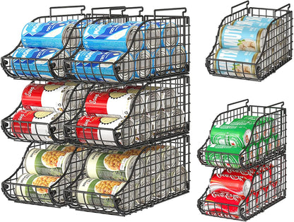 Stackable Can Rack Organizer for Kitchen Pantry | Soda Can Organizer and Food Storage Dispenser for Pantry Cabinets. Foldable Wire Rack Keeps Canned Food Organized