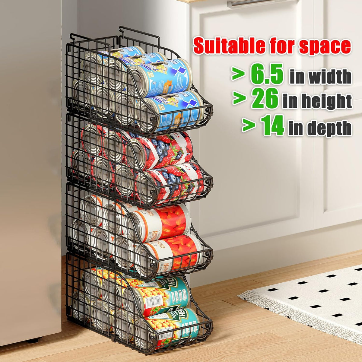 Stackable Can Rack Organizer for Kitchen Pantry | Soda Can Organizer and Food Storage Dispenser for Pantry Cabinets. Foldable Wire Rack Keeps Canned Food Organized