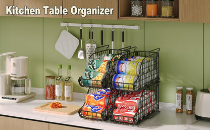 Stackable Can Rack Organizer for Kitchen Pantry | Soda Can Organizer and Food Storage Dispenser for Pantry Cabinets. Foldable Wire Rack Keeps Canned Food Organized