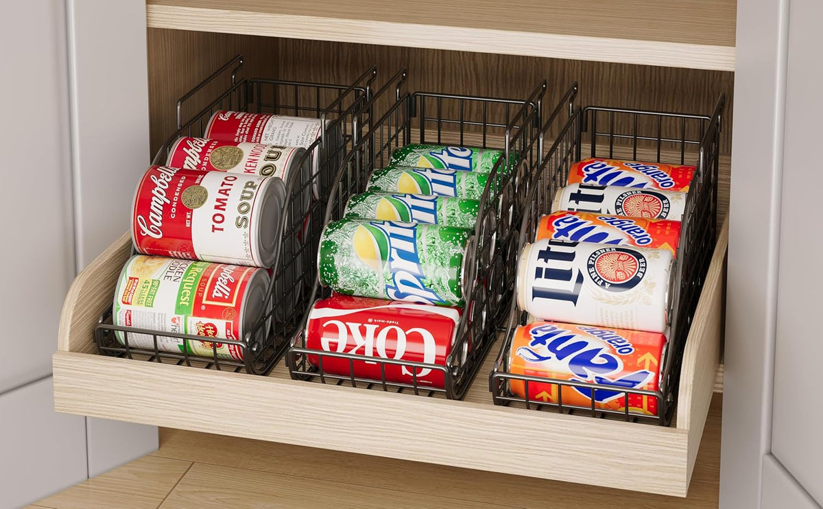Stackable Can Rack Organizer for Kitchen Pantry | Soda Can Organizer and Food Storage Dispenser for Pantry Cabinets. Foldable Wire Rack Keeps Canned Food Organized