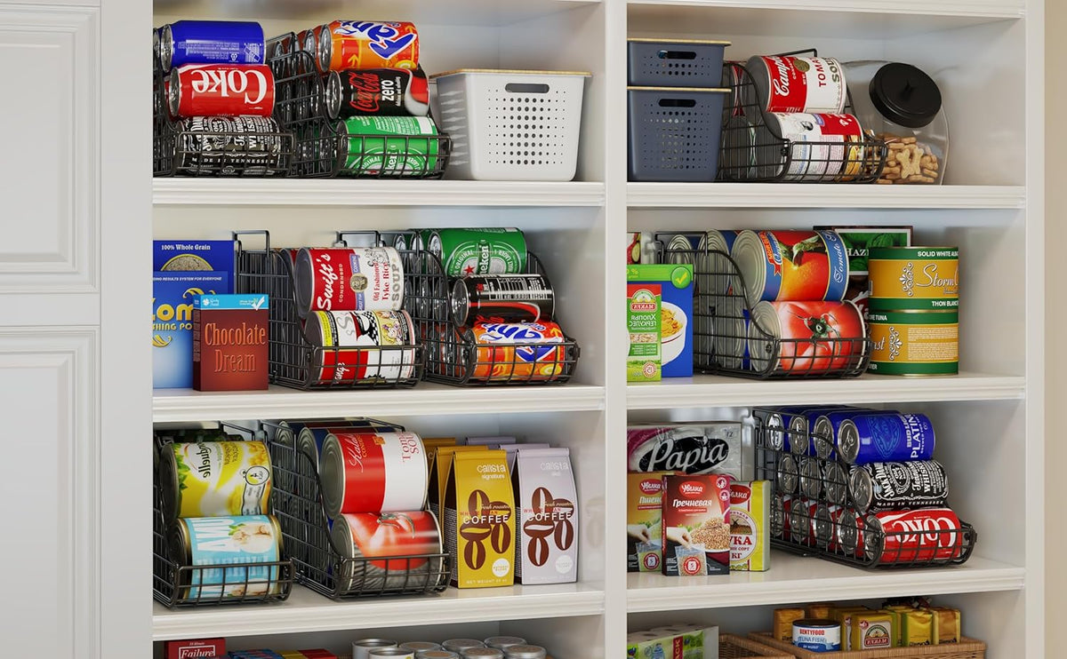 Stackable Can Rack Organizer for Kitchen Pantry | Soda Can Organizer and Food Storage Dispenser for Pantry Cabinets. Foldable Wire Rack Keeps Canned Food Organized
