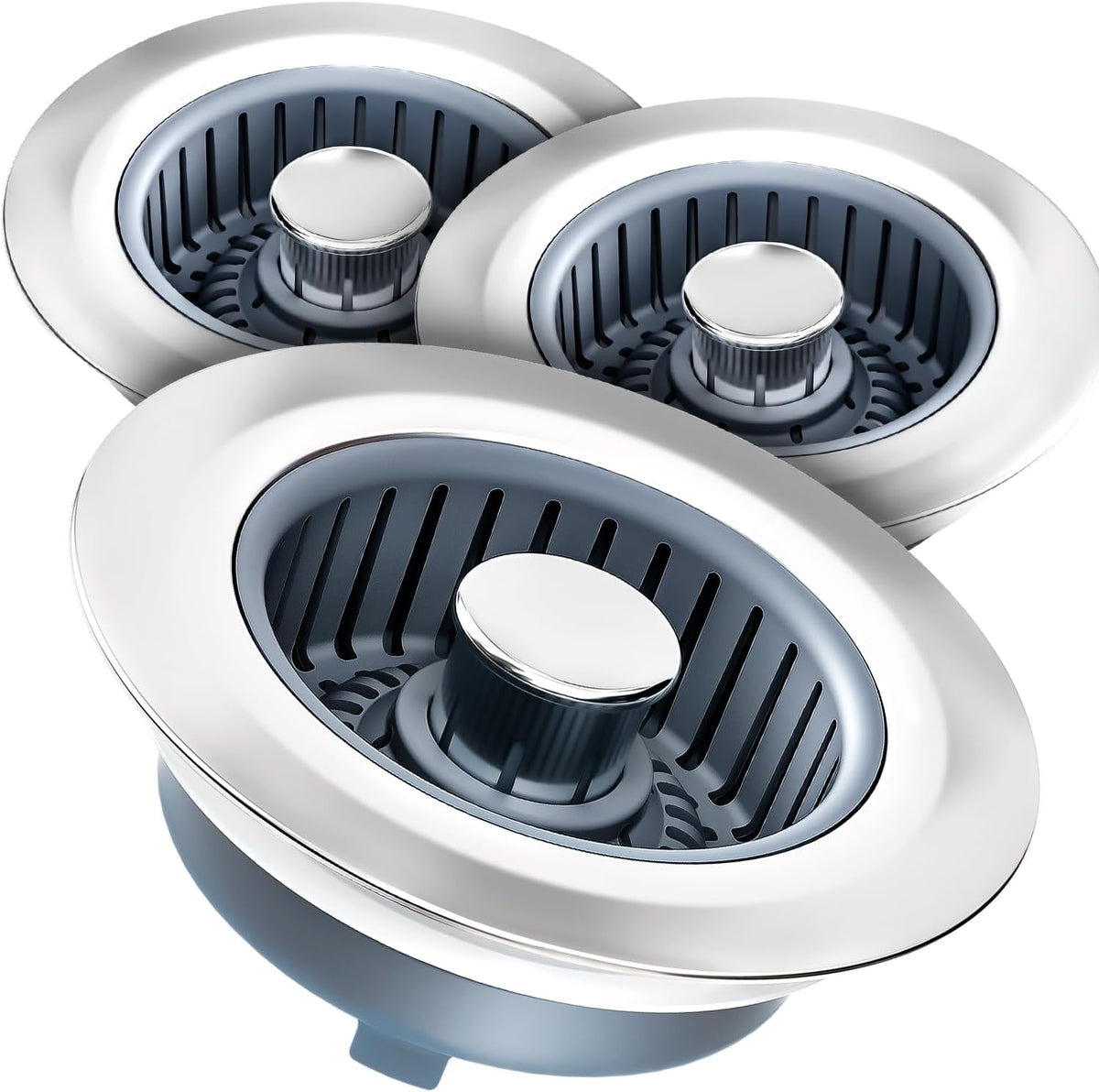 3 in 1 Kitchen Sink Drain Strainer Stopper Basket Pop Up Silver