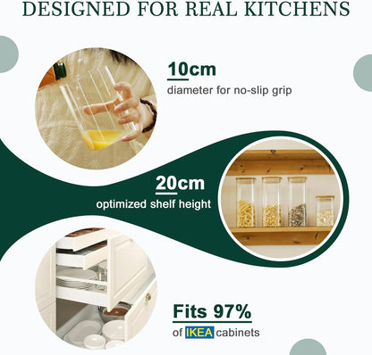 12-Pack Square Glass Storage Jars with Bamboo Lids (0.6Qt/1.06Qt) - Stackable Food Containers for Pantry Organization, Coffee, Flour, Snacks, Tea | Kitchen Canisters Set | Stackable Dry Food Containers for Pantry Organization, Coffee, Flour, Snacks, Tea,