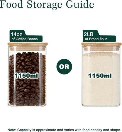 12-Pack Square Glass Storage Jars with Bamboo Lids (0.6Qt/1.06Qt) - Stackable Food Containers for Pantry Organization, Coffee, Flour, Snacks, Tea | Kitchen Canisters Set | Stackable Dry Food Containers for Pantry Organization, Coffee, Flour, Snacks, Tea,