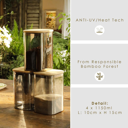 12-Pack Square Glass Storage Jars with Bamboo Lids (0.6Qt/1.06Qt) - Stackable Food Containers for Pantry Organization, Coffee, Flour, Snacks, Tea | Kitchen Canisters Set | Stackable Dry Food Containers for Pantry Organization, Coffee, Flour, Snacks, Tea,