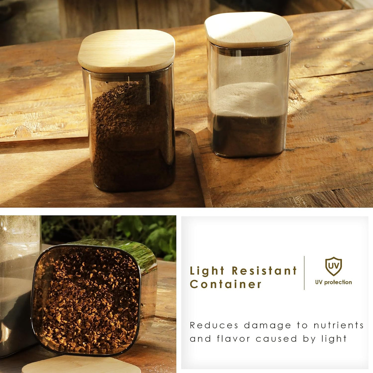 12-Pack Square Glass Storage Jars with Bamboo Lids (0.6Qt/1.06Qt) - Stackable Food Containers for Pantry Organization, Coffee, Flour, Snacks, Tea | Kitchen Canisters Set | Stackable Dry Food Containers for Pantry Organization, Coffee, Flour, Snacks, Tea,