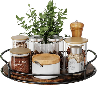 LAMU 9'' 10'' Lazy Susan Turntable Organizer for Table Top Cabinet, Wooden Lazy Susan for Kitchen, Pantry, Countertop, Bathroom Vanity, Spice Organization, Wood Decor