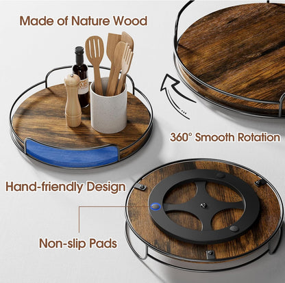 LAMU 9'' 10'' Lazy Susan Turntable Organizer for Table Top Cabinet, Wooden Lazy Susan for Kitchen, Pantry, Countertop, Bathroom Vanity, Spice Organization, Wood Decor