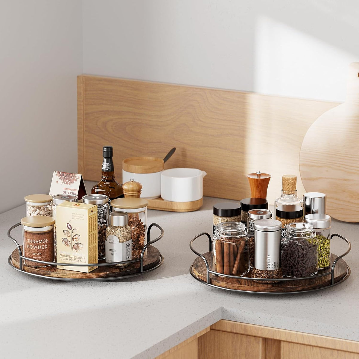 LAMU 9'' 10'' Lazy Susan Turntable Organizer for Table Top Cabinet, Wooden Lazy Susan for Kitchen, Pantry, Countertop, Bathroom Vanity, Spice Organization, Wood Decor