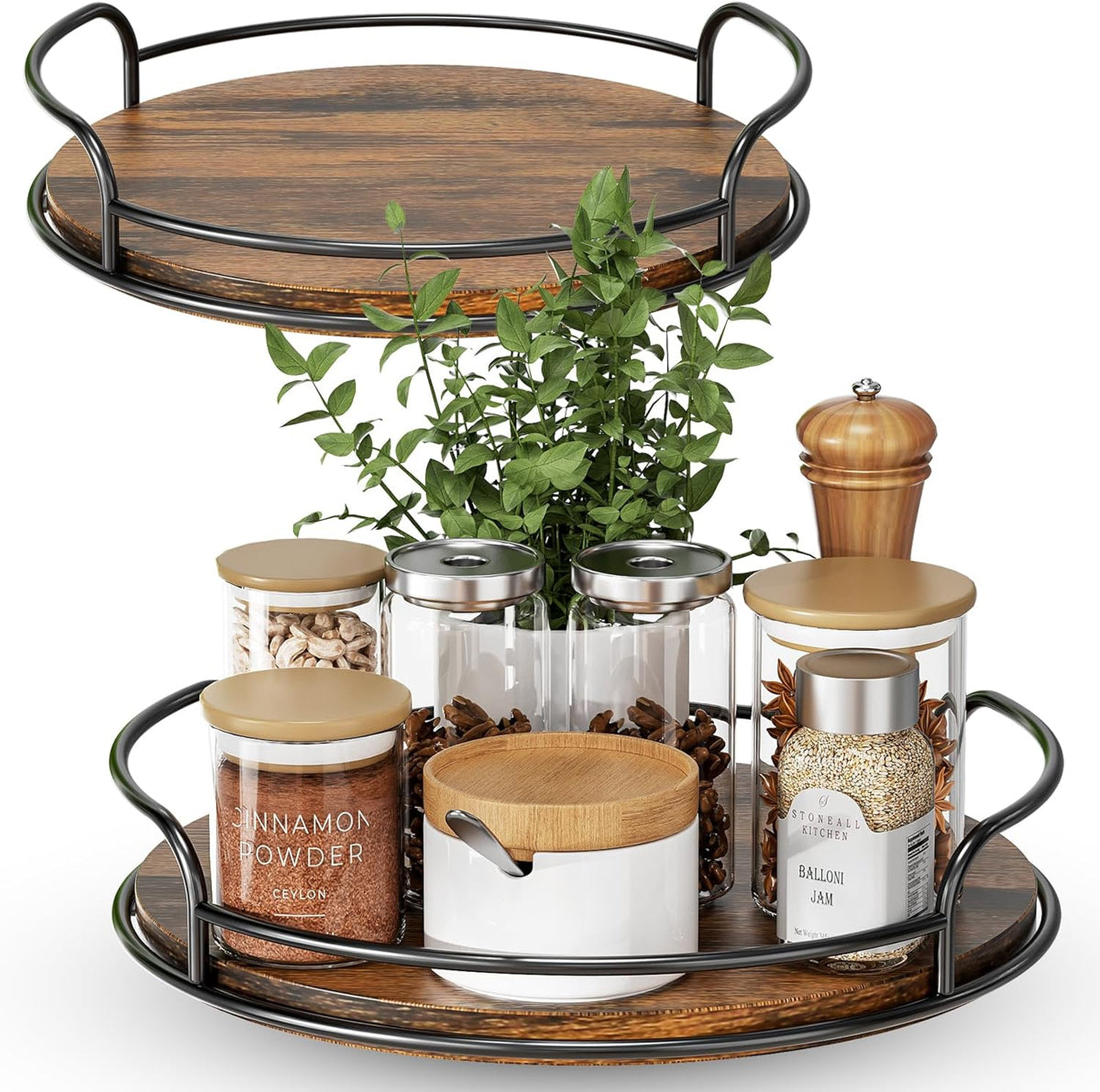 LAMU 9'' 10'' Lazy Susan Turntable Organizer for Table Top Cabinet, Wooden Lazy Susan for Kitchen, Pantry, Countertop, Bathroom Vanity, Spice Organization, Wood Decor