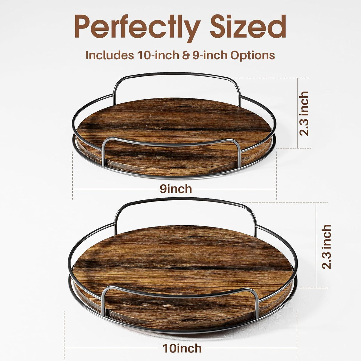 LAMU 9'' 10'' Lazy Susan Turntable Organizer for Table Top Cabinet, Wooden Lazy Susan for Kitchen, Pantry, Countertop, Bathroom Vanity, Spice Organization, Wood Decor