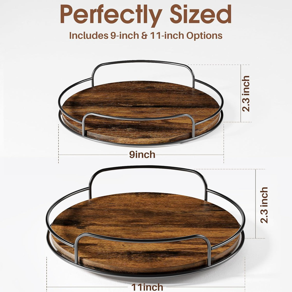 LAMU 9'' 10'' Lazy Susan Turntable Organizer for Table Top Cabinet, Wooden Lazy Susan for Kitchen, Pantry, Countertop, Bathroom Vanity, Spice Organization, Wood Decor