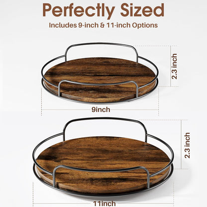 LAMU 9'' 10'' Lazy Susan Turntable Organizer for Table Top Cabinet, Wooden Lazy Susan for Kitchen, Pantry, Countertop, Bathroom Vanity, Spice Organization, Wood Decor