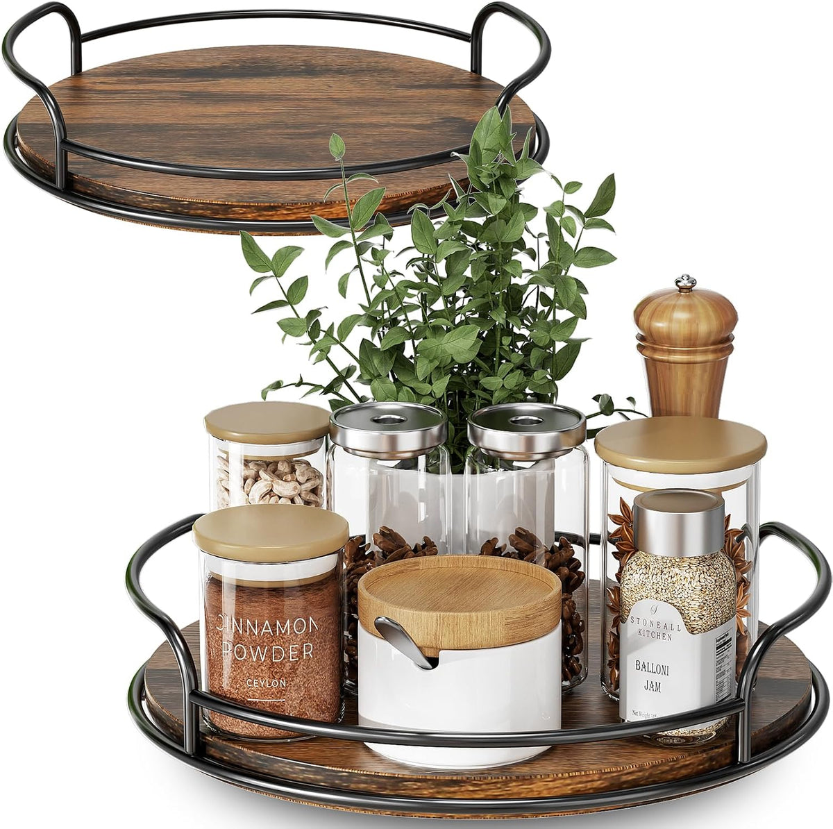 LAMU 9'' 10'' Lazy Susan Turntable Organizer for Table Top Cabinet, Wooden Lazy Susan for Kitchen, Pantry, Countertop, Bathroom Vanity, Spice Organization, Wood Decor